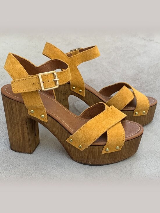 Aldo Shoes - Aldo Deleniel Suede and Wooden Platform Block Heels Sz9